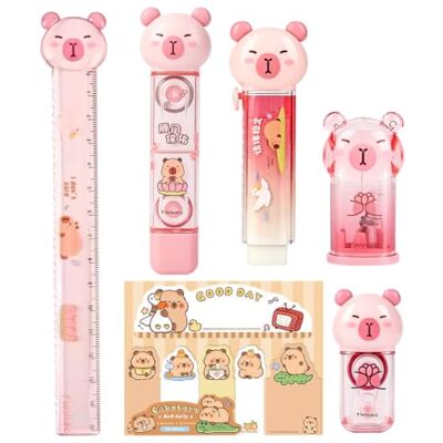 VorPrillynt Capybara Stationery, Capybara Stationery Set, Cute Capybar Set Ruler, Correction Tape, Dots, Glue, Eraser, Pencil Sharpener, Sticky Notes (Pink) VorPrillynt Capybara Stationery, Capybara Stationery Set, Cute Capybar Set Ruler, Correction Tape, Dots, Glue, Eraser, Pencil Sharpener, Sticky Notes (Pink)