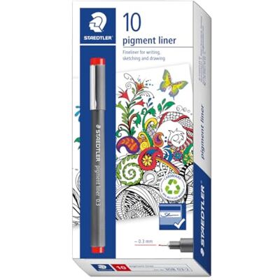 STAEDTLER Pigment Liner 308 Fineliner – Red, 10 pieces, 0.3 mm Archival-quality ink, waterproof, lightfast – for drawing – Item No. 308 03-2 STAEDTLER Pigment Liner 308 Fineliner – Red, 10 pieces, 0.3 mm Archival-quality ink, waterproof, lightfast – for drawing – Item No. 308 03-2
