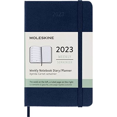 Moleskine Weekly Planner 2023, 12-Month Weekly Diary, Weekly Planner and Notebook, Hard Cover, Pocket Size 9 x 14 cm, Colour Sapphire Blue Moleskine Weekly Planner 2023, 12-Month Weekly Diary, Weekly Planner and Notebook, Hard Cover, Pocket Size 9 x 14 cm, Colour Sapphire Blue