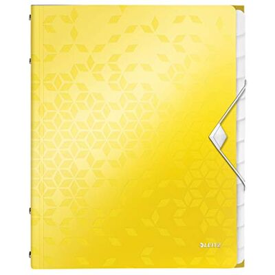 Leitz A4 Divider Book, Holds Up to 200 Sheets, Integrated Index with 12 Compartments, Elastic Closure, Yellow, WOW Range, 46340016 Leitz A4 Divider Book, Holds Up to 200 Sheets, Integrated Index with 12 Compartments, Elastic Closure, Yellow, WOW Range, 46340016
