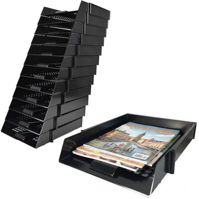 Deflecto A4 Pk of 12 x Essential Letter Tray In Black, A4 paper tray organiser, letter organiser storage, desk trays CP043YTBLKX12 Pk of 12 Deflecto A4 Pk of 12 x Essential Letter Tray In Black, A4 paper tray organiser, letter organiser storage, desk trays CP043YTBLKX12 Pk of 12