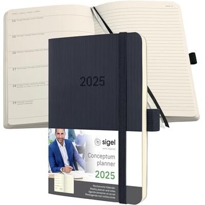 Sigel C2525 Conceptum Weekly Planner and Notes 2025, Approx. A6, Black, softcover, 2 Pages = Week on Left/Notes on Right, 176 Pages Sigel C2525 Conceptum Weekly Planner and Notes 2025, Approx. A6, Black, softcover, 2 Pages = Week on Left/Notes on Right, 176 Pages
