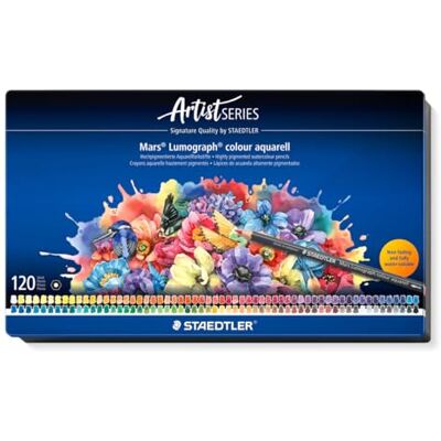 STAEDTLER Watercolour Pencil 120 Assorted Colours Mars Lumograph Colour Aquarell Tin of 120, 104 M120 STAEDTLER Watercolour Pencil 120 Assorted Colours Mars Lumograph Colour Aquarell Tin of 120, 104 M120