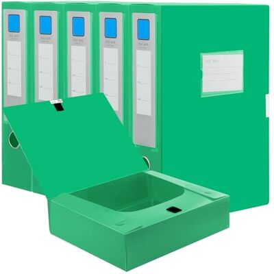 JEUIHAU 6 Pack Box Files A4, Collapsible Filing Folders with Ring Pull, 75mm Spine, Foolscap File Boxes for Home Office Organizing Documents Green JEUIHAU 6 Pack Box Files A4, Collapsible Filing Folders with Ring Pull, 75mm Spine, Foolscap File Boxes for Home Office Organizing Documents Green