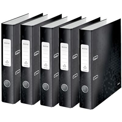 Leitz Wow Series 10064095 Quality Folder 180° Pack of 5 A4 Narrow 5.2 cm Spine Width Laminated Grey Board Black Leitz Wow Series 10064095 Quality Folder 180° Pack of 5 A4 Narrow 5.2 cm Spine Width Laminated Grey Board Black