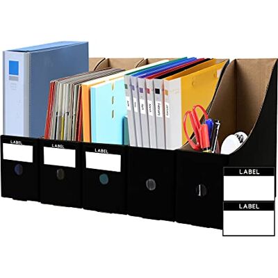 JINCHIDA 5 Pack Magazine File Holder with 3 Labels,Cardboard Magazine Holder for Files,Document Folder Holders A (Black, 5 PACK) JINCHIDA 5 Pack Magazine File Holder with 3 Labels,Cardboard Magazine Holder for Files,Document Folder Holders A (Black, 5 PACK)