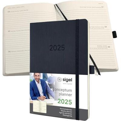 Sigel C2522 Conceptum Weekly Planner 2025, Approx. A5, Black, softcover, 2 Pages = 1 Week, 192 Pages Sigel C2522 Conceptum Weekly Planner 2025, Approx. A5, Black, softcover, 2 Pages = 1 Week, 192 Pages