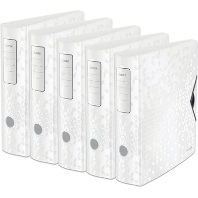 Leitz 11060001 Quality Folder 180° Active Wow Pack of 5 A4 Wide Rounded Spine 8.2 cm Wide Elastic Closure Lightweight Polyfoam Plastic Folder Wow Series White Leitz 11060001 Quality Folder 180° Active Wow Pack of 5 A4 Wide Rounded Spine 8.2 cm Wide Elastic Closure Lightweight Polyfoam Plastic Folder Wow Series White