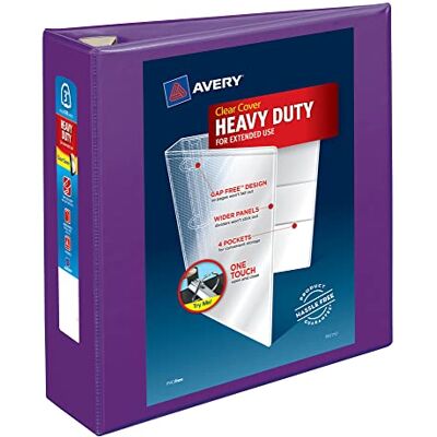 Avery Heavy-Duty View 3 Ring Binder, 3" One Touch EZD Rings, 1 Purple Binder (79810) Avery Heavy-Duty View 3 Ring Binder, 3" One Touch EZD Rings, 1 Purple Binder (79810)