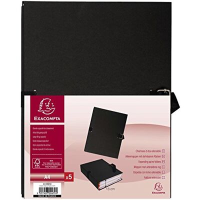 Exacompta Ref 223065E Expanding Folder 240 x 320mm in Size, Suitable for Storing A4 Documents, Expands Up To 13cm , Coloured Canvas with Matching Strap Black (Pack of 5) Exacompta Ref 223065E Expanding Folder 240 x 320mm in Size, Suitable for Storing A4 Documents, Expands Up To 13cm , Coloured Canvas with Matching Strap Black (Pack of 5)