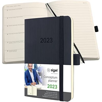 Sigel C2325 Weekly planner and notes Conceptum 2023 approx. A6 black Softcover 2 pages = week on left/notes on right 176 S. Sigel C2325 Weekly planner and notes Conceptum 2023 approx. A6 black Softcover 2 pages = week on left/notes on right 176 S.