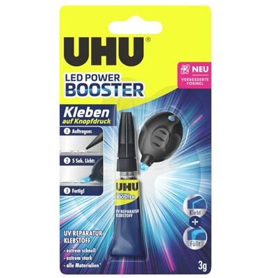 UHU LED Light Booster, Glue at the Push of a Button Light Activated Repair Adhesive 3g UHU LED Light Booster, Glue at the Push of a Button Light Activated Repair Adhesive 3g