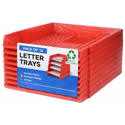 Deflecto A4 Pk of 12 x Essential Letter Tray In Red, A4 paper tray organiser, letter organiser storage, desk trays CP043YTREDX12 Pk of 12 Deflecto A4 Pk of 12 x Essential Letter Tray In Red, A4 paper tray organiser, letter organiser storage, desk trays CP043YTREDX12 Pk of 12