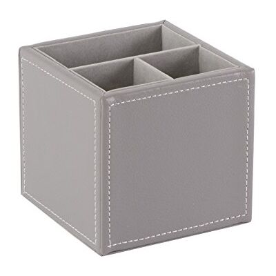 Osco Faux Leather Pen Pot, 3-Section Square Desk Tidy & Pencil Holder, Office Organiser & Makeup Brush Storage, Wipe-Clean Leather Finish, 10×10×10 cm, Grey Osco Faux Leather Pen Pot, 3-Section Square Desk Tidy & Pencil Holder, Office Organiser & Makeup Brush Storage, Wipe-Clean Leather Finish, 10×10×10 cm, Grey