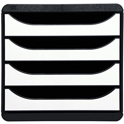 Exacompta Ref 3104213D BIG-BOX Desktop Drawer Set 4 x 55mm Drawers, Suitable for A4+ Documents, 347 x 278 x 267mm, 100% Recycled Plastic Black/Glossy White Exacompta Ref 3104213D BIG-BOX Desktop Drawer Set 4 x 55mm Drawers, Suitable for A4+ Documents, 347 x 278 x 267mm, 100% Recycled Plastic Black/Glossy White