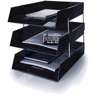 5 Star Black A4 Plastic Letter File Trays, Including Risers. (6 Trays/4 Riser Sets) 5 Star Black A4 Plastic Letter File Trays, Including Risers. (6 Trays/4 Riser Sets)