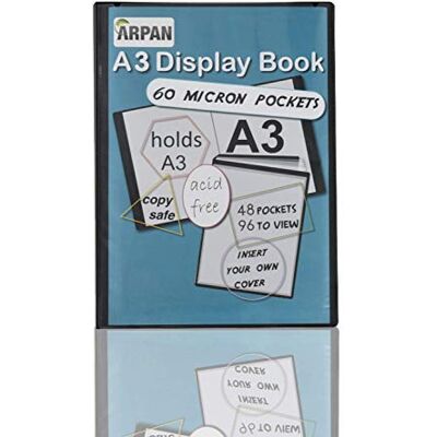 ARPAN Black A3 Presentation Display Book Folder Folio with 48 Strong Pockets, Portrait Sleeves, 0.8mm Cover ARPAN Black A3 Presentation Display Book Folder Folio with 48 Strong Pockets, Portrait Sleeves, 0.8mm Cover