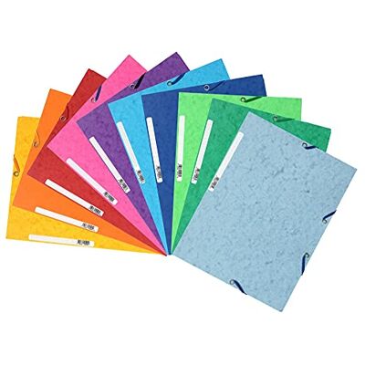 Exacompta Ref 55510E Elasticated 3-Flap Folders Suitable for Holding A4 Documents, 400gsm Glossy Card, Spine Label for Identification Assorted Colours (Pack of 10) Exacompta Ref 55510E Elasticated 3-Flap Folders Suitable for Holding A4 Documents, 400gsm Glossy Card, Spine Label for Identification Assorted Colours (Pack of 10)
