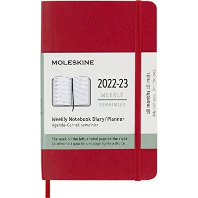 Moleskine 18-Month Weekly Planner/Diary, Pocket Planner 2022/2023, Weekly Notebook with Soft Cover and Elastic Closure, Size Pocket 9 x 14 cm, Colour Scarlet Red Moleskine 18-Month Weekly Planner/Diary, Pocket Planner 2022/2023, Weekly Notebook with Soft Cover and Elastic Closure, Size Pocket 9 x 14 cm, Colour Scarlet Red