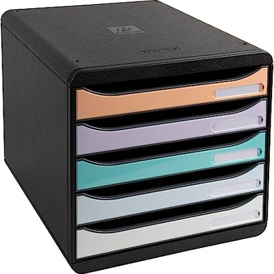 Exacompta Ref 3094296D BIG-BOX PLUS Desktop Drawer Set 5 x 43mm Drawers, Suitable for A4+ Documents, 347 x 278 x 271mm, 100% Recycled Plastic Aquarel Black Exacompta Ref 3094296D BIG-BOX PLUS Desktop Drawer Set 5 x 43mm Drawers, Suitable for A4+ Documents, 347 x 278 x 271mm, 100% Recycled Plastic Aquarel Black