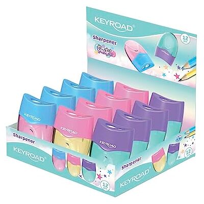 KEYROAD Ergonomic Double Pencil Sharpener Wave Pastel/Pack of 12 / Plastic/Pencils and Coloured Pencils/Mixed Colours/Sharpener Sharpener KEYROAD Ergonomic Double Pencil Sharpener Wave Pastel/Pack of 12 / Plastic/Pencils and Coloured Pencils/Mixed Colours/Sharpener Sharpener