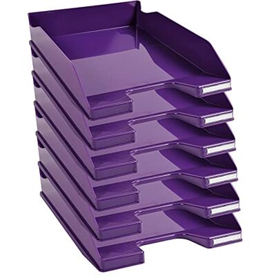 Exacompta Ref. 113220D set of 6 COMBO MIDI letter trays dimensions 34.6 x 25.5x 6.5 cm for A4 + format documents glossy purple color Exacompta Ref. 113220D set of 6 COMBO MIDI letter trays dimensions 34.6 x 25.5x 6.5 cm for A4 + format documents glossy purple color