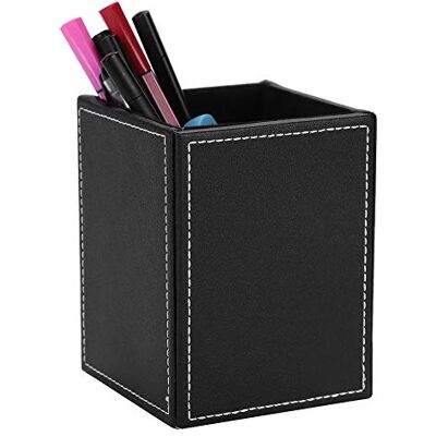 LONTG Leather Pen Pot Pen Cup Square Pencil Holder Stand Display Desktop Stationery Organiser Makeup Brush Holder Remote Control Holder with Anti-Slip Mat for Business Office Supplies School Home LONTG Leather Pen Pot Pen Cup Square Pencil Holder Stand Display Desktop Stationery Organiser Makeup Brush Holder Remote Control Holder with Anti-Slip Mat for Business Office Supplies School Home