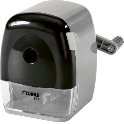 Dahle 133 Manual Standard and Oversized Pencil Sharpener Adjustable Point, Shavings Cup, Mounting Clamp for Home and Office Use Silver Black Dahle 133 Manual Standard and Oversized Pencil Sharpener Adjustable Point, Shavings Cup, Mounting Clamp for Home and Office Use Silver Black