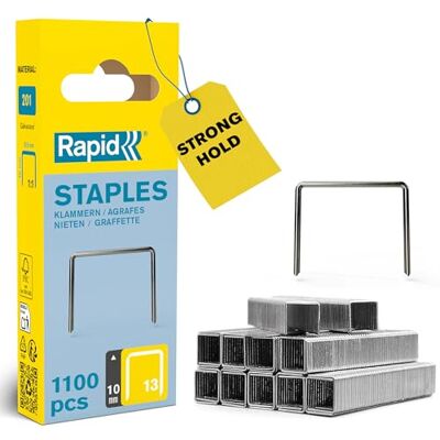 Rapid High-Performance Staples for Textiles, Finewire No. 13, Leg Length 10mm, Staple Gun Staples, Galvanised Steel, 1100 Pieces, Narrow Blister (40109521) Rapid High-Performance Staples for Textiles, Finewire No. 13, Leg Length 10mm, Staple Gun Staples, Galvanised Steel, 1100 Pieces, Narrow Blister (40109521)