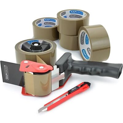 Rapesco 1581 Packing Tape Dispenser 960 with 5 Brown Packing Tapes Germ-Savvy Antibacterial Protection Rapesco 1581 Packing Tape Dispenser 960 with 5 Brown Packing Tapes Germ-Savvy Antibacterial Protection