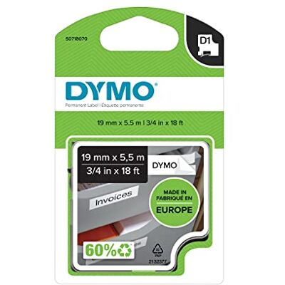 Dymo D1 High-Performance Permanent Polyester Labels 19 mm x 5.5m Roll Black Print on White Self-Adhesive Labels for LabelManager Label Printers Authentic Dymo D1 High-Performance Permanent Polyester Labels 19 mm x 5.5m Roll Black Print on White Self-Adhesive Labels for LabelManager Label Printers Authentic