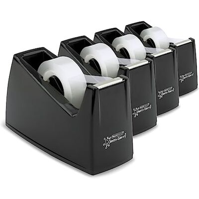 Rapesco 1741 4 Tape Dispensers 300 and 4 Clear Tape Rolls, Black Business Pack Rapesco 1741 4 Tape Dispensers 300 and 4 Clear Tape Rolls, Black Business Pack