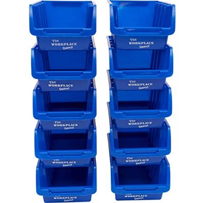 The Workplace Depot Plastic Storage Bins Stackable & Space-Saving Organisers for Small Parts & Components -Pack of 10 75(H) x 105(W) x 162(D) mm (Blue) The Workplace Depot Plastic Storage Bins Stackable & Space-Saving Organisers for Small Parts & Components -Pack of 10 75(H) x 105(W) x 162(D) mm (Blue)