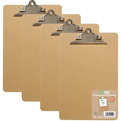 eco-eco A4 Masonite Strong Clipboard with Heavy Duty Metal Clip, Pack of 4, eco119x4 eco-eco A4 Masonite Strong Clipboard with Heavy Duty Metal Clip, Pack of 4, eco119x4