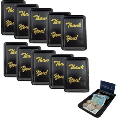 Chabrias Ltd Pack of 10 Plastic Rectangle Tip Trays Professional Bill Presenter for Bars, Restaurants, and Hotels (Black (Thank You)) Chabrias Ltd Pack of 10 Plastic Rectangle Tip Trays Professional Bill Presenter for Bars, Restaurants, and Hotels (Black (Thank You))