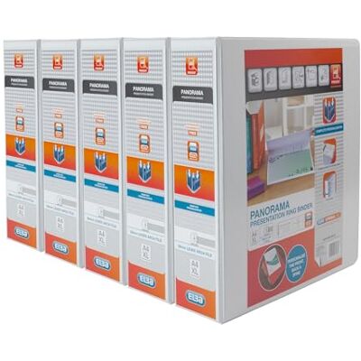 Elba A4 2 D-Ring Lever Arch File, 56mm capacity, 90mm spine, Presentation Folder with Customisable Cover, Portrait, White (Pack of 5) Elba A4 2 D-Ring Lever Arch File, 56mm capacity, 90mm spine, Presentation Folder with Customisable Cover, Portrait, White (Pack of 5)