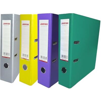 Janrax Pack of 4 A4 Lever Arch Files Paperbacked – 70mm Spine, 2 Ring Mechanism, Thumb Hole & Replaceable Spine Label – Grey, Yellow, Green, Purple Office and School Supplies Janrax Pack of 4 A4 Lever Arch Files Paperbacked – 70mm Spine, 2 Ring Mechanism, Thumb Hole & Replaceable Spine Label – Grey, Yellow, Green, Purple Office and School Supplies