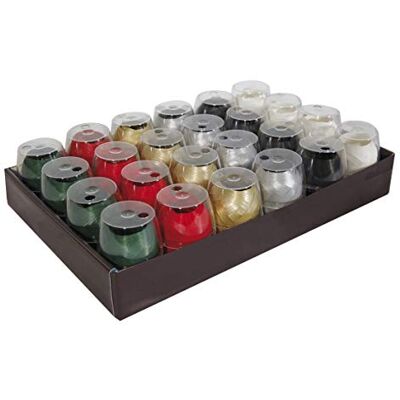 Clairefontaine 613099C -Tray of 24 Ribbons for Gift Wrapping Colour: Christmas, Green, Red, Gold, Silver, Black, White Size: 7mmx10m Wrapping, Personalised Clairefontaine 613099C -Tray of 24 Ribbons for Gift Wrapping Colour: Christmas, Green, Red, Gold, Silver, Black, White Size: 7mmx10m Wrapping, Personalised