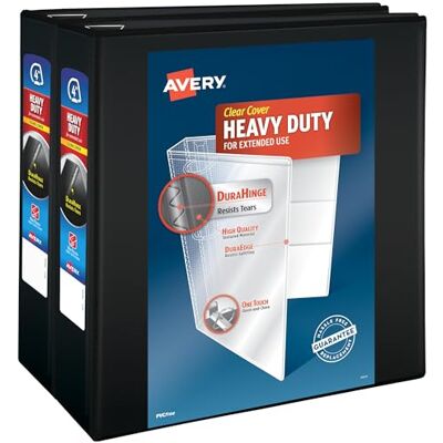 Avery Heavy-Duty View 3 Ring Binder, 4" One Touch Slant Rings, Holds 8.5" x 11" Paper, 2 Black Binders (79874) Avery Heavy-Duty View 3 Ring Binder, 4" One Touch Slant Rings, Holds 8.5" x 11" Paper, 2 Black Binders (79874)
