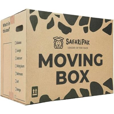 SAFARIPAK 10 Pack Strong Large Reusable Cardboard Storage Packing Moving House Boxes 52cm x 30cm x 30cm with Carry Handles and Room List Checkboxes 47 Litres Capacity SAFARIPAK 10 Pack Strong Large Reusable Cardboard Storage Packing Moving House Boxes 52cm x 30cm x 30cm with Carry Handles and Room List Checkboxes 47 Litres Capacity
