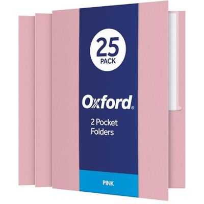 Oxford Twin-Pocket Folders, Textured Paper, Letter Size, Pink, Holds 100 Sheets, Box of 25 (57568EE) Oxford Twin-Pocket Folders, Textured Paper, Letter Size, Pink, Holds 100 Sheets, Box of 25 (57568EE)