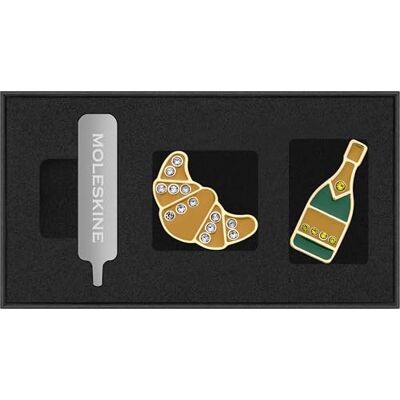 Moleskine Country Themed Pins,Croissant and Champagne Set, Paris, for Notebooks and Planners, Decorative Accessories and Gift Idea Moleskine Country Themed Pins,Croissant and Champagne Set, Paris, for Notebooks and Planners, Decorative Accessories and Gift Idea