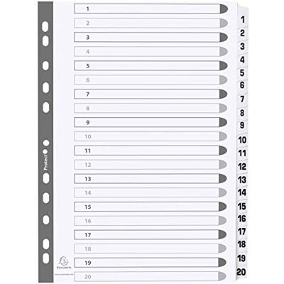 Exacompta Ref MWD1-20Z Mylar Printed Indices For Use WithA4 Documents, Pre-Punched, 160gsm White Card with Reinforced Plastic Tabs, FSC-Certified 20-Part Dividers (1-20) Exacompta Ref MWD1-20Z Mylar Printed Indices For Use WithA4 Documents, Pre-Punched, 160gsm White Card with Reinforced Plastic Tabs, FSC-Certified 20-Part Dividers (1-20)