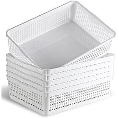Eslite A4 Size Plastic Storage Basket,Desktop File Paper Letter Organizer Tray, 6-Packs (White) Eslite A4 Size Plastic Storage Basket,Desktop File Paper Letter Organizer Tray, 6-Packs (White)