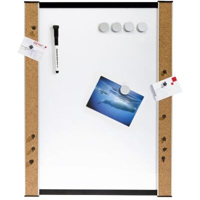 Genie White Board with Cork Border Magnetic Board can be Written On/with Magnets/Pins/Wall Mount 45 x 60 cm Genie White Board with Cork Border Magnetic Board can be Written On/with Magnets/Pins/Wall Mount 45 x 60 cm