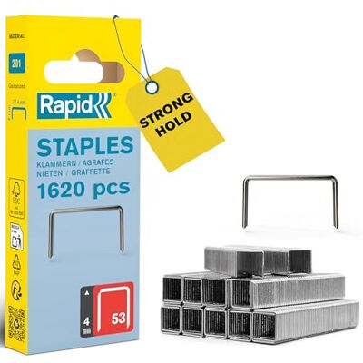 Rapid High-Performance Staples for Textiles, Finewire No. 53, Leg Length 4mm, Staple Gun Staples, Galvanised steel, 1600 Pieces (40109501) Rapid High-Performance Staples for Textiles, Finewire No. 53, Leg Length 4mm, Staple Gun Staples, Galvanised steel, 1600 Pieces (40109501)