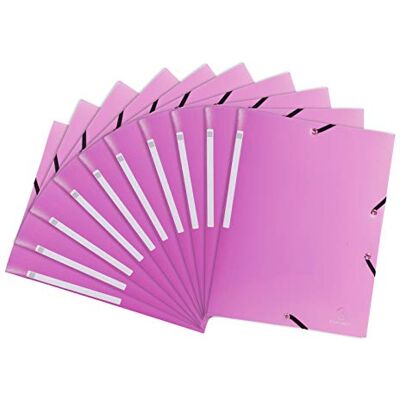 Exacompta Ref. 55820E Pack of 10 Opak elastic folders pockets with 3 flaps in opaque polypropylene dimensions 24 x 32 cm for A4 format documents pink color Exacompta Ref. 55820E Pack of 10 Opak elastic folders pockets with 3 flaps in opaque polypropylene dimensions 24 x 32 cm for A4 format documents pink color