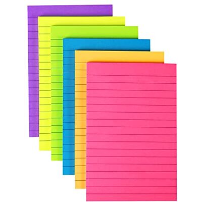KIFZM 4 in x 6 in Lined Sticky Notes for Post,6 Bright Colors Self-Stick Notes, 45 Sheets Per Pad, 6 Pads, 270 Sheets Total KIFZM 4 in x 6 in Lined Sticky Notes for Post,6 Bright Colors Self-Stick Notes, 45 Sheets Per Pad, 6 Pads, 270 Sheets Total