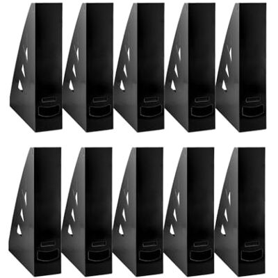 OFFICER PRODUCTS Magazine File Modern Design/Pack of 10 / A4 Colour: Black Hard Plastic/Openwork/Desk Organiser for Magazines/Shatterproof 21215521-05 OFFICER PRODUCTS Magazine File Modern Design/Pack of 10 / A4 Colour: Black Hard Plastic/Openwork/Desk Organiser for Magazines/Shatterproof 21215521-05