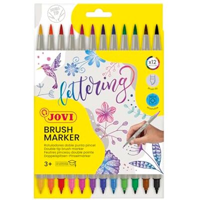 Jovi BRUSH MARKER Lettering markers with double brush tips, case with 12 colors (1312DP) Jovi BRUSH MARKER Lettering markers with double brush tips, case with 12 colors (1312DP)